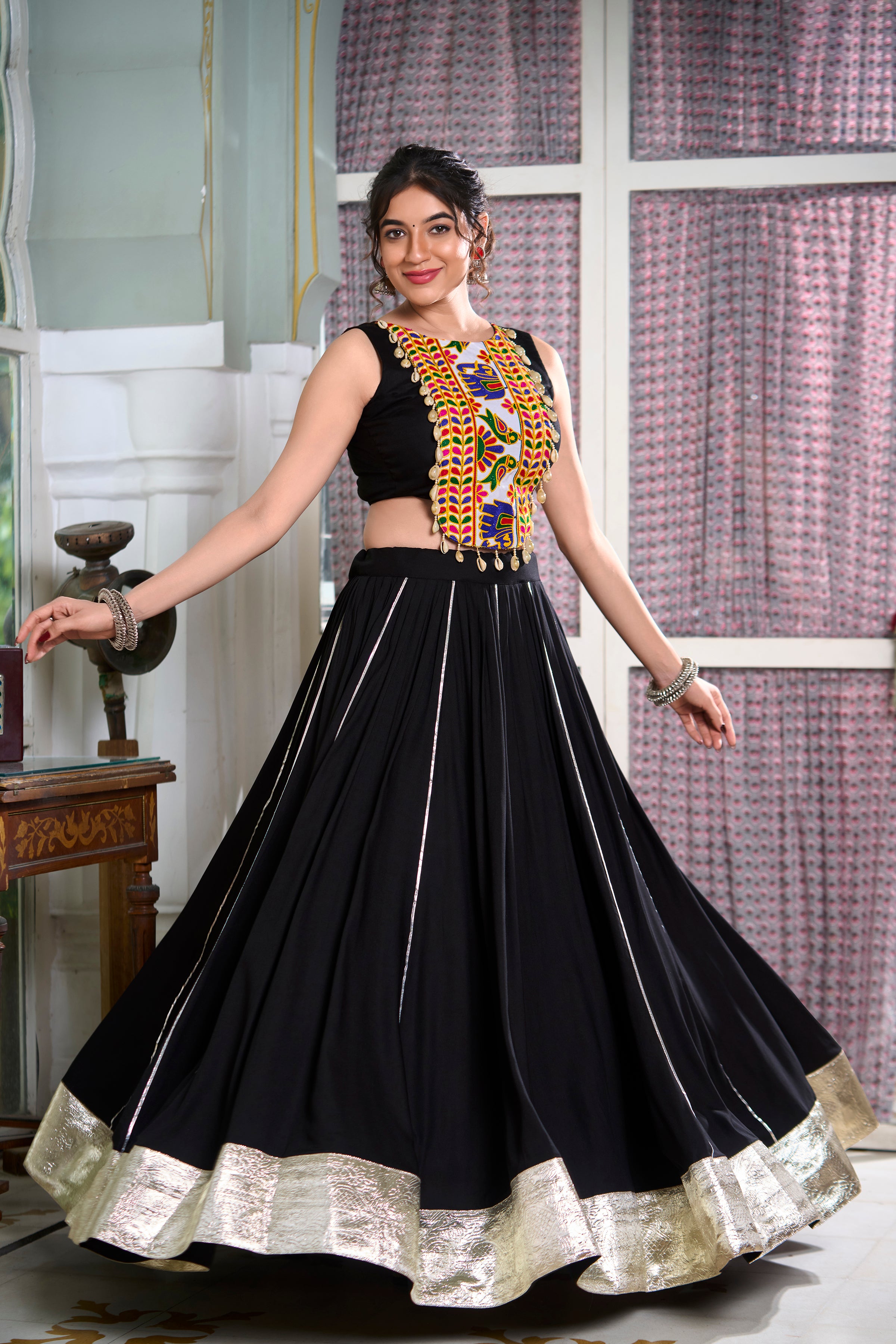 Festive Fashion atIts Best: Rayon Lehenga and Gamthi Work Blouse for Navratri β¨π